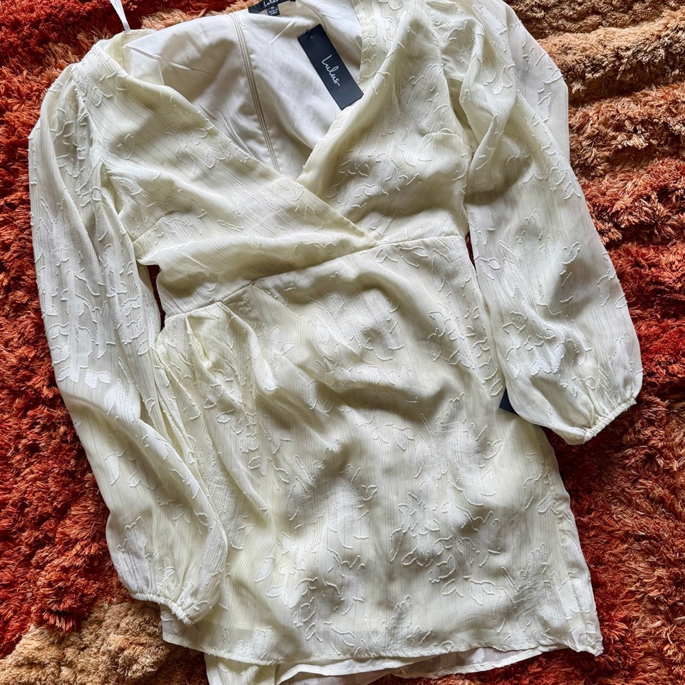 Lulus Meant to Shine Ivory Jacquard Long Sleeve Mini Dress